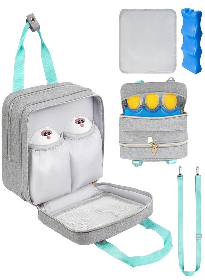 Jaffzora Wearable Breast Pump Bag with Cooler Compartment Compatible with Momcozy M5/S12 Pro, Elvie & Medela Pump in Style, Carrying Case with a Ice Pack & Waterproof Mat for Breast Pump and Accessories,Gray - Image 1